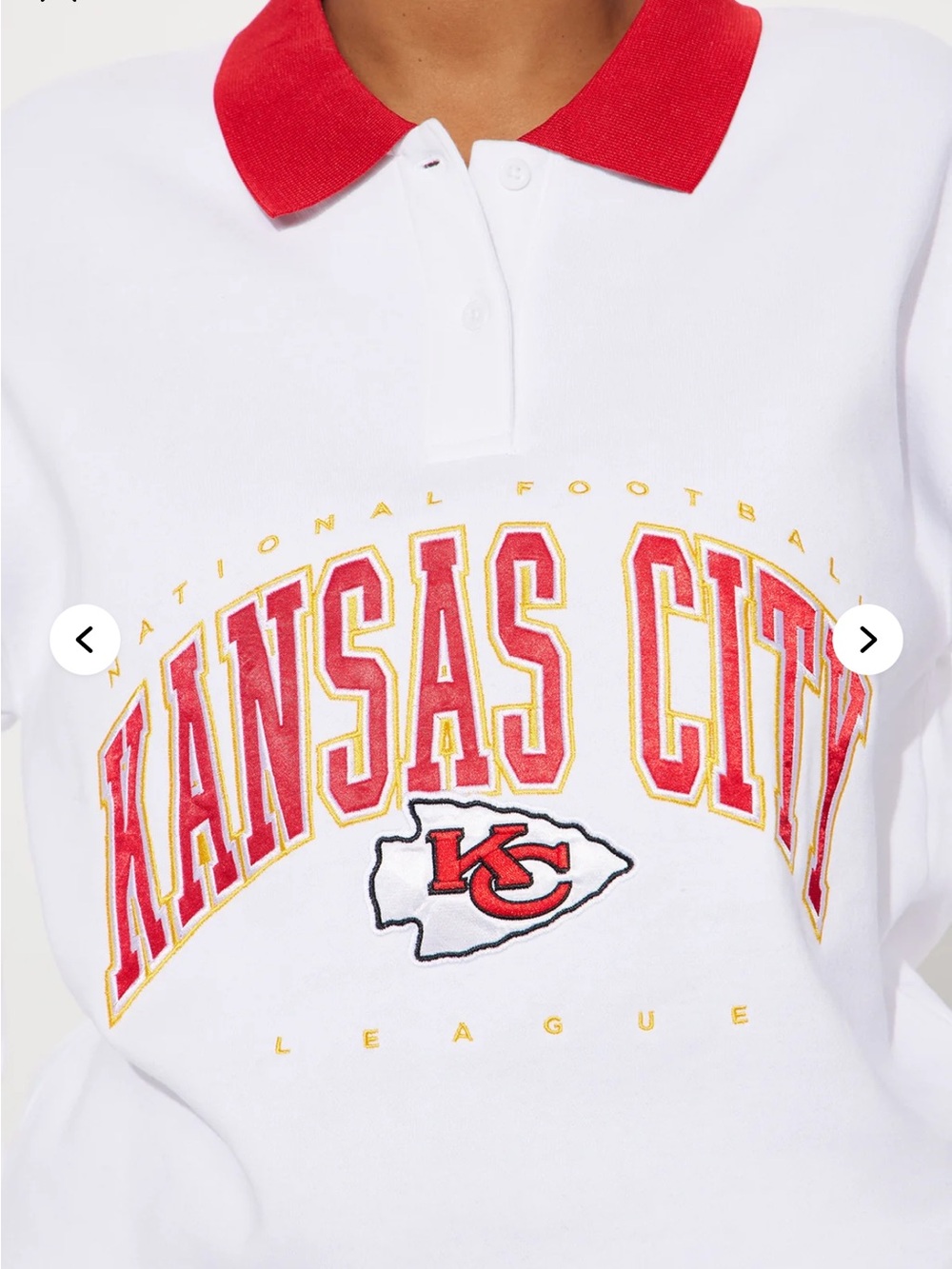 NFL CHIEFS Kansas City White sweatshirt with Red Collar NWT